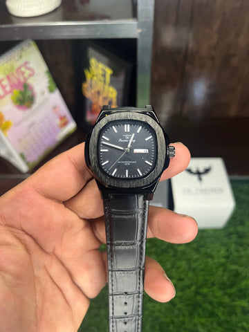 Luxury Square Dial Men Watch – Leather Strap | Day & Date | Waterproof 3ATM | Premium Classic Wrist Watch