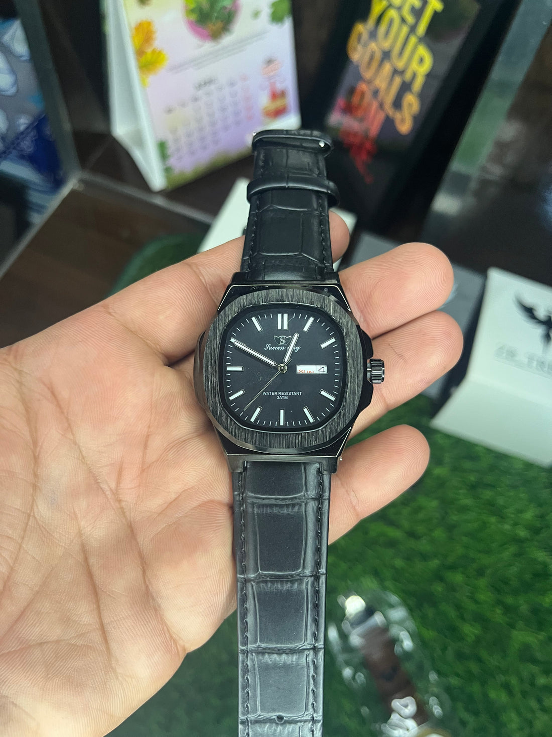 Luxury Square Dial Men Watch – Leather Strap | Day & Date | Waterproof 3ATM | Premium Classic Wrist Watch
